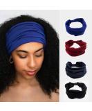 Woeoe African Headbands - Pack of 4 Knotted Hairbands in Blue, Dark Red, Dark Blue, and Black - Wide Elastic Head Scarf for Women and Girls - Buy Online on GoSupps.com