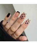24Pcs Short Black French Press on Nails with Heart Design - Cute Acrylic Fake Nails Kit for Women and Girls - Buy Online on GoSupps.com