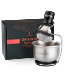 Anbbas 3in1 Vegan Synthetic Badger Hair Shaving Brush Set - Stainless Steel Bowl & Brush Holder Stand for Men in Silver - Buy Online on GoSupps.com