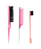 3 Pieces Sleek Bun Brush Set - Double Edge Teasing Hairbrush & Rat Tail Comb for Women Children | Pink - Perfect for Hairdressers - International Shipping Available - Buy Online on GoSupps.com