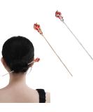 Vintage Gold Metal Chinese Hair Sticks Set with Crystal Accents - 2 Pieces | Hanfu Hair Accessory | Red Chinese Hair Pins - Buy Online on GoSupps.com