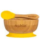 NOHLA Bamboo Baby Weaning Suction Bowl and Spoon Set - Yellow | 350ml Capacity | BPA-Free Silicone | Organic & Natural Toddler Mealtime Essentials - Buy Online on GoSupps.com