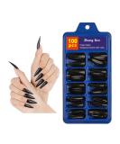 100pcs Extra Long Stiletto Fake Nails Set - Black Acrylic False Nails with Case for Salon Women and Girls - Buy Online on GoSupps.com