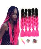 Showjarlly Jumbo Braid Artificial Hair - 24 Inch Ombre Kanekalon Extensions (5 Pack) for Crochet Twist & Box Braids - Black/Ros  - Buy Online on GoSupps.com