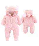Ceguimos Newborn Baby Hooded Snowsuit Romper | Warm Fleece Jumpsuit | Cartoon Bear Design | Pink | 6-9 Months - Buy Online on GoSupps.com
