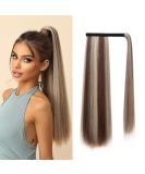 Oefei 24-Inch Blonde Brown Mixed Ponytail Extension - Long Straight Synthetic Hair with Velcro Fastener for Natural Women's Hairstyles - Buy Online on GoSupps.com