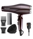 Xpoliman Professional Salon Hair Dryer - 2000 Watt AC Motor, Negative Ionic, 2 Speed 3 Heat Settings, Diffuser & Concentrator Comb - Brown/Purple - Buy Online on GoSupps.com