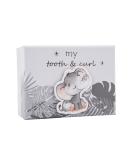 Cute Baby 3D Elephant Grey Tooth and Curl Keepsake Box | Silver Stars and Palm Leaves Design | 10cm x 5cm x 8cm - Buy Online on GoSupps.com