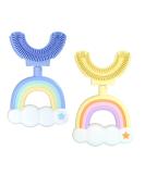 2 Pack Toddler Toothbrush for Ages 2-6 by RAXIFU - U-Shape Extra Soft Kids Toothbrush (Rainbow Blue-Yellow) - Buy Online on GoSupps.com