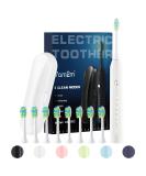 7am2m Sonic Electric Toothbrush for Adults and Kids with Travel Case and 8 Brush Heads 5 Modes with 2 Minutes Build in Smart Timer Roman Column Handle Design (White) White With Travel Case - Buy Online on GoSupps.com