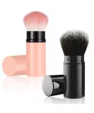 Falliny Kabuki Makeup Brush Set - Insultable Portable Powder Brushes with Covers for Blush Bronzer & Cosmetics - 2 Pieces Black & Pink - Buy Online on GoSupps.com
