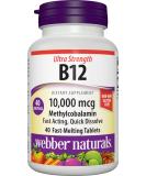 Webber Naturals Vitamin B12 10,000 mcg Ultra Strength Fast-Melting Tablets - 40 Count | Energy Metabolism, Immune & Heart Health Support | Gluten Free, Non-GMO, Vegan - Buy Online on GoSupps.com