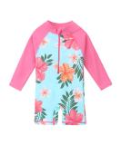 HUAANIUE Baby Girls Short Sleeve One Piece Swimsuit | UPF 50+ Sun Protection | Cyanflower Swimwear | 5-6 Years - Buy Online on GoSupps.com