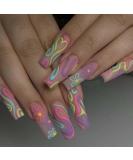 Buy Pink Long Fake Nails with Flower Design - Full Cover Acrylic Matte Rhinestones - 24PCS for Women & Girls | International Shipping Available - Buy Online on GoSupps.com