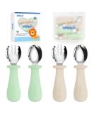 Nesritoy 4 Set Baby Cutlery | BPA-Free Silicone Spoon & Fork for Toddlers | Anti-Choke Design | Mint & Beige Storage Pocket - Buy Online on GoSupps.com