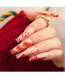 Vatocu Christmas Snowflakes Glitter False Nails - Long Xmas Press On Nails for Women and Girls (24pcs) - Buy Online on GoSupps.com