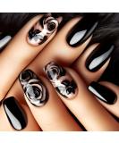 Black Press on Nails - Medium Square Flower Design Glossy Ombre Acrylic Full Cover Kit - 24Pcs for Women | International Shipping - Buy Online on GoSupps.com