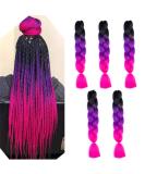 5PCS Jumbo Ombre Kanekalon Pre Stretched Braiding Hair Extensions - 24 Inch High Temperature Synthetic - Burgundy Blonde Kids Hair - Black Purple Rose - Buy Online on GoSupps.com