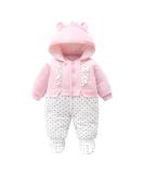 Baby Girls Snowsuit Romper with Detachable Hood, Footies, and Warm Cotton Material - Pink Winter Outfit for Newborn (9-12 Months) - Buy Online on GoSupps.com