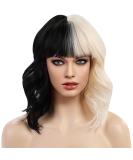 Haircube Short Bob Wig with Bangs - Heat-Resistant Synthetic Fiber for Women | Cruella Deville Black/White - Perfect for Parties Cosplay & Daily Wear - Buy Online on GoSupps.com