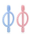 Buy BPA-Free Baby Biting Toys & Toothbrush Set - Soothing Silicone Teething Rings (Blue & Pink) for 3+ Months - Safe & Stimulating Gum Relief - Buy Online on GoSupps.com