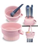 Buy 3 in 1 Silicone Makeup Brush Cleaner Mat & Bowl Drying Holder & Scrubber Tool for Easy Cleaning & Storage (Pink) | Fast International Shipping - Buy Online on GoSupps.com