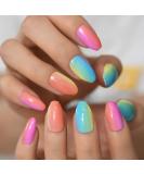 Buy Shiny Colorful Press On Nails | Ombr Rainbow Fake Nails Set - 24pcs Medium Size - Buy Online on GoSupps.com