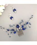 BERYUAN Sapphire Crystal Blue Pearl Earring and Hair Vine Set - Wedding Accessory for Bride - Gift for Her - Party Headpiece in Royal Blue Color - Buy Online on GoSupps.com