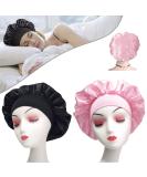 Silk Wide Band Hair Bonnet for Sleeping - 2pcs Black+Pink Set for Women & Girls - Buy Online on GoSupps.com