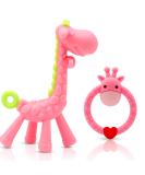 Soothing Giraffe Silicone Baby Teether Toy - Easy to Hold & Clean, Pain Relief for Infant Sore Gums (Pink) - 3 Months - Buy Online on GoSupps.com