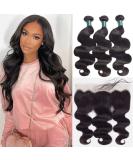 Brazilian Body Wave Human Hair Bundles with 13X4 Frontal Closure - 100% Unprocessed Virgin Hair - Natural Color - 3 Bundles + Free Part Closure - 12 14 16 + 10 - Buy Online on GoSupps.com