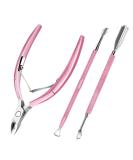 Professional Stainless Steel Cuticle Trimmer & Pusher Set - Durable Manicure & Pedicure Tools in Pink - Buy Online on GoSupps.com