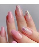 Pink Glitter Short Coffin False Nails - 24pcs Press on Nails with Sequins - Removable Glue-on Full Cover Fake Nails for Women and Girls | Nail Art Accessories 0268Y67 - Buy Online on GoSupps.com