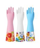 Bamllum 3 Pairs Rubber Cleaning Gloves - Reusable Kitchen Dishwashing Gloves with Cotton Liner 16" Long Cuff Non-Slip (Medium Blue/Pink/White) - International Shipping Available - Buy Online on GoSupps.com