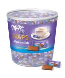 Milka Naps Alpine Milk 1 x 1kg delicately melting mini chocolate bars made from fine Alpine milk chocolate tin - Buy Online on GoSupps.com