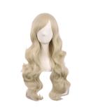 MapofBeauty 28 Inch Blonde Curly Wig - Charming Long Side Bangs Synthetic Hair for Women - Buy Online on GoSupps.com