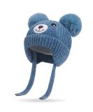 Cute Bear Kids Winter Hat with Ear Flaps | Chenille Knitted Warm Hat for Baby Girls Boys | Fleece Lined Earflap Cap | Toddler Cold Weather Beanie - Blue - Buy Online on GoSupps.com