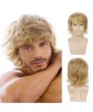 Men's Short Fluffy Layered Blonde Wig - Natural Synthetic Hair for Halloween Cosplay - Buy Online on GoSupps.com