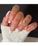 Justotry 24 Pcs Short Milky Gold Stiletto False Nails - Cute Nude French Press on Nails with Nail Glue | Almond Stick on Nails for Women Art - Buy Online on GoSupps.com