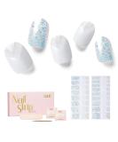 NAILOG Semi Cured Gel Nail Strips - 34 pcs Salon-Quality Long Lasting Nail Wraps with Soft Gel Finish - White French Tip Silver Glitter Quartz - Buy Online on GoSupps.com