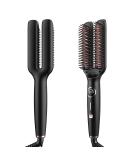 2 in 1 Hair Straightener Brush & Curler - Fast Heating Ceramic Comb Dual Voltage 5 Temp Settings for Global Travel - Buy Online on GoSupps.com