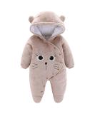 JiAmy Newborn Baby Winter Hooded Romper Fleece Snowsuit Jumpsuit Cartoon Cat Outfit 9-12 Months Brown - Buy Online on GoSupps.com