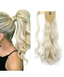 iLUU Ponytail Extension Synthetic Magic Paste Heat Resistant Curly Wavy Wrap Around Ponytail Clip In Hairpiece 100g 18" #60 Platinum Blonde Ponytail Extensions for Women Girls #60-platinum blonde - Buy Online on GoSupps.com