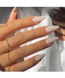 Justotry 24-Piece Gradient White Press On Nails - Glossy Almond & Oval Short Fake Nails for Women | Medium Nail Art Collection - Buy Online on GoSupps.com