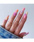 Colorful Matte Long Coffin Press on Nails - Pink Flower Design 24Pcs for Women and Girls - Buy Online on GoSupps.com
