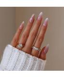 Pink French Press Nails - Medium Almond Camellia Acrylic Press-On Nails with Daisy - Perfect for Lovely Manicures - Buy Online on GoSupps.com