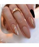 24 PCS Marble Press on Nails - Glossy Brown Glitter & Gold River Design | Sparkly Acrylic Medium Almond Fake Nails for Women & Girls - Buy Online on GoSupps.com