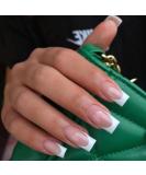 Ceboic 24pcs Short French Press on False Nails - Glossy White Border, Acrylic Full Cover Stick on Nails for Women and Girls - Removable & Adhesive Tabs Included - Buy Online on GoSupps.com