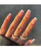 Foccna Square Press On Nails - Medium Pearl White Acrylic French Nail Set - 24 Glossy Artificial Nails for Women & Girls - Buy Online on GoSupps.com
