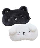 Shinywear 2 Pcs Cute Sleepping Eyemask Black Cat & White Dog Animal Cartoon Style Silk Feeling Plush Eye-Shade Cover Blinder - Buy Online on GoSupps.com